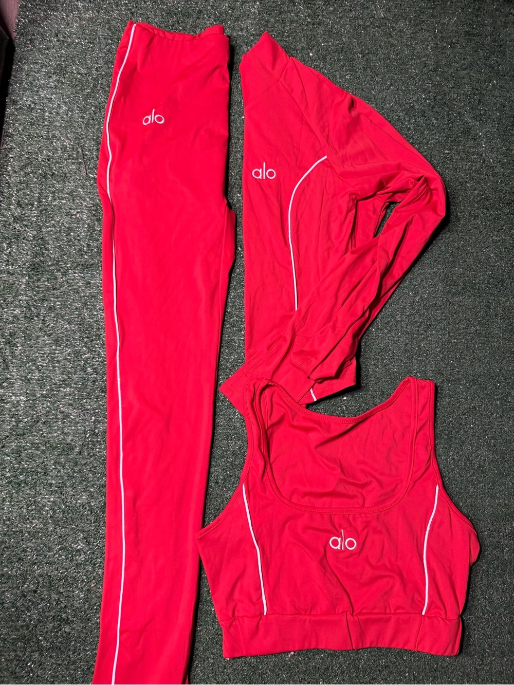 ALO Yoga Red Active Set - Leggings, Top, Sports Bra